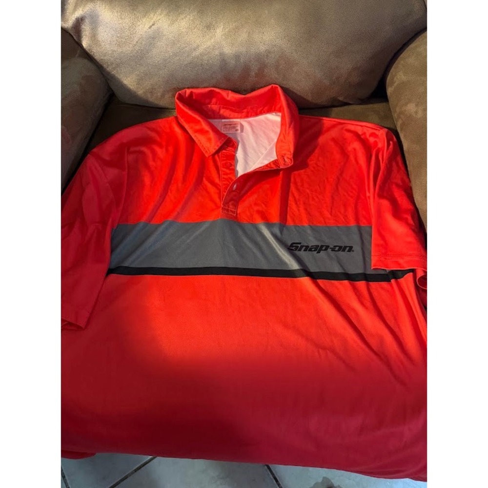 Snap-on Tools Mens 2X Polo Shirt Orange Grey Stripe Short Sleeve Polyester Logo